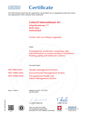 Geberit ISO Sertifikaları Geberit ISO Sertifikaları