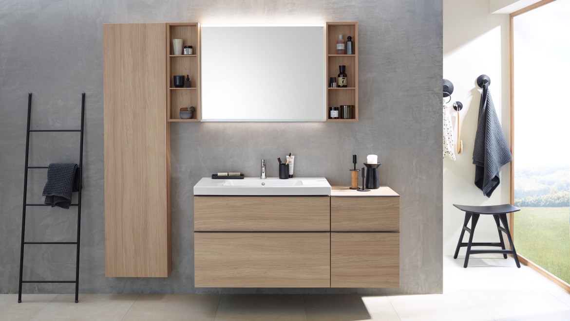 Geberit iCon banyo serisinden banyo mobilyaları ile lavabo