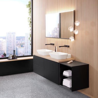 Geberit Option Plus ayna ile Geberit ONE banyo lavabosu ve lavabo dolabı