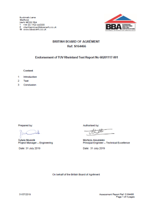Geberit SuperTube Test Certificate (BBA) Geberit SuperTube Test Certificate (BBA)