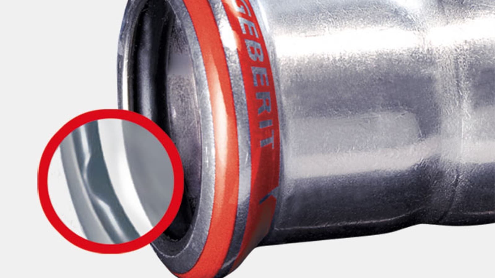 Kırmızı presleme göstergesine ve siyah o-ringe sahip Geberit Mapress C çelik fitting Kırmızı presleme göstergesine ve siyah o-ringe sahip Geberit Mapress C çelik fitting